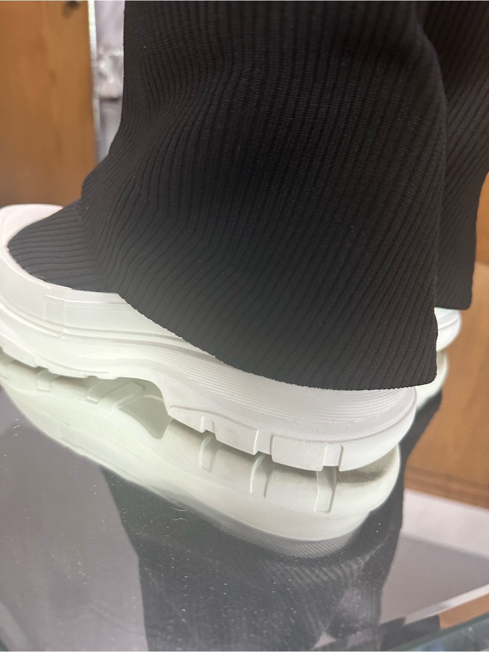 Black Knit Sock Sneakers with Chunky White Platform Sole - Picture 6 of 8